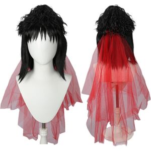 Linfairy Cosplay Black Long Curly Wig With Red Headscarf Costume Halloween Synt Linfairy Cosplay Black Long Curly Wig With Red Headscarf Costume Halloween Synt