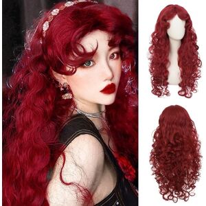 Siudus Red Long Curly Wig For Women With Bang Dark Red Queen Princess Synthetic Prince Siudus Red Long Curly Wig For Women With Bang Dark Red Queen Princess Synthetic Prince