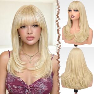 Feshfen Long Wigs With Bangs, Synthetic Natural Looking Layered Straight Hair W Feshfen Long Wigs With Bangs, Synthetic Natural Looking Layered Straight Hair W