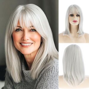 Dsimeig Long Silver Wigs For Women Natural Straight Silver Wig With Bangs,Synthetic Hai Dsimeig Long Silver Wigs For Women Natural Straight Silver Wig With Bangs,Synthetic Hai