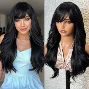 Topshe Long Black Wavy Wig With Bangs For Women 24 Inch Curly Wavy Wig With Ban Topshe Long Black Wavy Wig With Bangs For Women 24 Inch Curly Wavy Wig With Ban