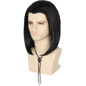 Topcosplay Wig With Bolo Tie Mens Short Black Straight Wig Halloween Costume Fa Topcosplay Wig With Bolo Tie Mens Short Black Straight Wig Halloween Costume Fa