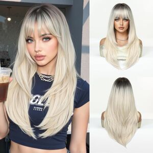 Esmee Long Straight Platino Blonde Wigs For Women With Fringe Natural Synthetic Esmee Long Straight Platino Blonde Wigs For Women With Fringe Natural Synthetic