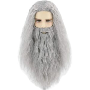 Topcosplay Wig And Beard Men'S Long Grey Cosplay Wizard Sorcerer Prophet Wig Fo Topcosplay Wig And Beard Men'S Long Grey Cosplay Wizard Sorcerer Prophet Wig Fo
