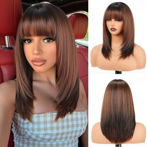 Topshe Straight Auburn Wig With Bangs Shoulder Length Layered Heat Resistant Sy Topshe Straight Auburn Wig With Bangs Shoulder Length Layered Heat Resistant Sy