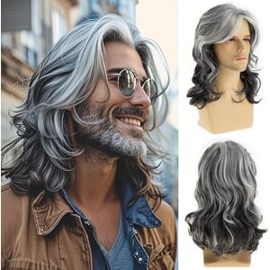 Dsimeig Long Wavy Grey Wigs For Men Synthetic Layered Wavy Cosplay Party Dsimeig Long Wavy Grey Wigs For Men Synthetic Layered Wavy Cosplay Party