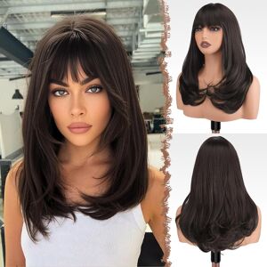 Feshfen Brown Long Wigs With Bangs, Synthetic Natural Looking Layered Straight Feshfen Brown Long Wigs With Bangs, Synthetic Natural Looking Layered Straight