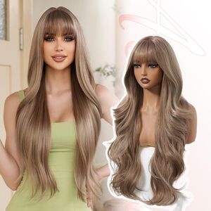 Allbell 26 Inch Long Wavy Ombre Brown Synthetic Wig With Bangs Curly Blonde Hea Allbell 26 Inch Long Wavy Ombre Brown Synthetic Wig With Bangs Curly Blonde Hea
