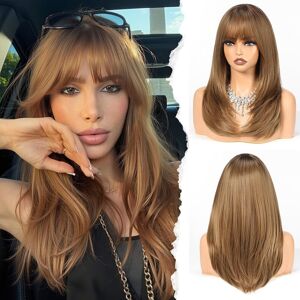 Haircube Layered Light Brown Medium Long Straight Synthetic Wigs For Women With Haircube Layered Light Brown Medium Long Straight Synthetic Wigs For Women With