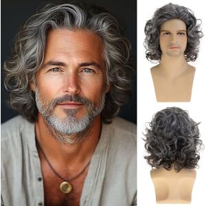 Dsimeig Mens Short Curly Wavy Wig Mixed Grey Fluffy Cosplay Costume Hair Dsimeig Mens Short Curly Wavy Wig Mixed Grey Fluffy Cosplay Costume Hair