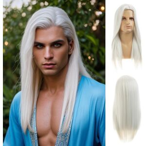 Beweig Mens Long White Wig Long Straight Wig For Men Middle Part Synthetic Heat Resist Beweig Mens Long White Wig Long Straight Wig For Men Middle Part Synthetic Heat Resist