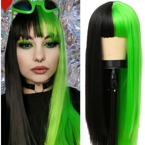 Salaibs Green And Black Wigs With Bang For Women Long Straight Syntetic Natural Punk Wi Salaibs Green And Black Wigs With Bang For Women Long Straight Syntetic Natural Punk Wi