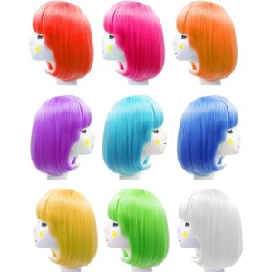 Kdxbq 9 Pcs Colorful Cosplay Wig, 9 Colored Short Straight Bob Hair Wigs- Red, Rose R Kdxbq 9 Pcs Colorful Cosplay Wig, 9 Colored Short Straight Bob Hair Wigs- Red, Rose R
