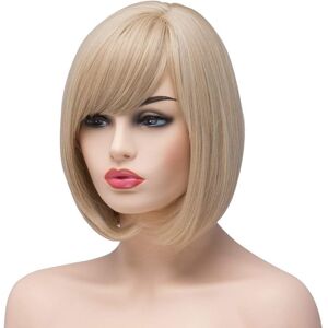 Essiontech Blonde Bob Wig With Fringe Bang Ladies Synthetic Full Hair Natural Honey Ash St Essiontech Blonde Bob Wig With Fringe Bang Ladies Synthetic Full Hair Natural Honey Ash St