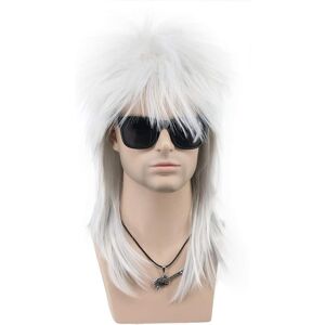 Vgbeaty Mullet Wig Long Straight Silver Gray Wig Men Women 70s 80s Rocker Punk Vgbeaty Mullet Wig Long Straight Silver Gray Wig Men Women 70s 80s Rocker Punk