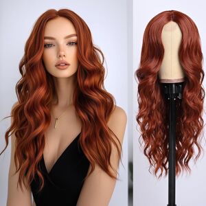 Seclitwu Long Red Wave Wig For Women Middle Part Copper Red Wavy Wigs Natural Looking Sy Seclitwu Long Red Wave Wig For Women Middle Part Copper Red Wavy Wigs Natural Looking Sy