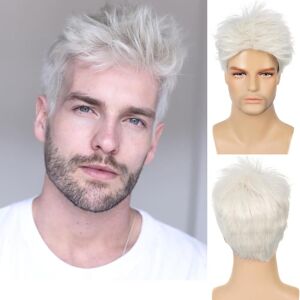 baruisi Baruisi Mens Wig Cream White Short Layered Cosplay Hair Wig Synthetic Full Wigs baruisi Baruisi Mens Wig Cream White Short Layered Cosplay Hair Wig Synthetic Full Wigs