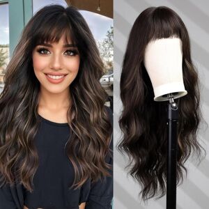 Wokestar Long Dark Brown With Highlights Wigs For Women Synthetic Hair Wavy Wig Wokestar Long Dark Brown With Highlights Wigs For Women Synthetic Hair Wavy Wig