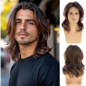 Dsimeig Long Wavy Brown Wig For Men Middle Part Synthetic Heat Resistant Halloween Cosp Dsimeig Long Wavy Brown Wig For Men Middle Part Synthetic Heat Resistant Halloween Cosp