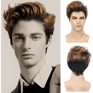 siudus Siudus Mens Brown Short Wig Said Part Natural Layered Hair Wig Fluffy Heat Resi siudus Siudus Mens Brown Short Wig Said Part Natural Layered Hair Wig Fluffy Heat Resi