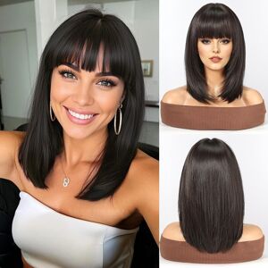 Wokestar Staright Wig With Fringe Synthetic Mid-Length Layered Wigs For Women N Wokestar Staright Wig With Fringe Synthetic Mid-Length Layered Wigs For Women N