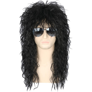Ww872 Topcosplay 70s 80s Punk Rocker Mullet Wig For Halloween Costume, Black Curly Ww872 Topcosplay 70s 80s Punk Rocker Mullet Wig For Halloween Costume, Black Curly