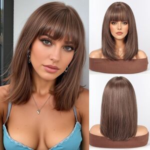 Wokestar Staright Wig With Fringe Synthetic Mid-Length Layered Wigs For Women L Wokestar Staright Wig With Fringe Synthetic Mid-Length Layered Wigs For Women L