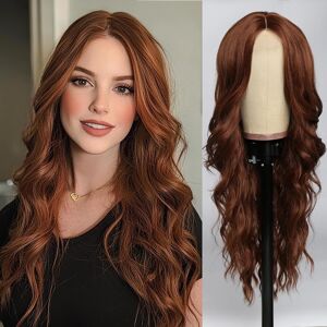 Seclitwu Long Ginger Wavy Wig For Women Middle Part Wavy Wigs Natural Looking Synthetic Seclitwu Long Ginger Wavy Wig For Women Middle Part Wavy Wigs Natural Looking Synthetic