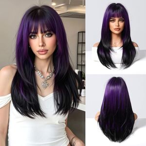 Esmee Long Straight Purple Wigs For Women With Fringe Natural Synthetic Hair Om Esmee Long Straight Purple Wigs For Women With Fringe Natural Synthetic Hair Om