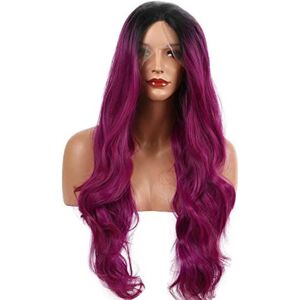 Xiweiya Wigs Synthetic Purple Lace Front Wigs Long Body Wave With Dark Roots Om Xiweiya Wigs Synthetic Purple Lace Front Wigs Long Body Wave With Dark Roots Om