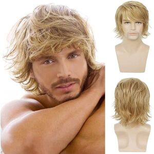 Qnbiar Mens Blonde Wig Short Fluffy Layered Blonde Natural Synthetic Halloween Cosplay Qnbiar Mens Blonde Wig Short Fluffy Layered Blonde Natural Synthetic Halloween Cosplay
