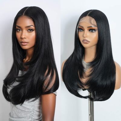 Noble Black Straight Layered Wig 24 Inch 13×4×1 Lace Front Wigs Middle Part B Noble Black Straight Layered Wig 24 Inch 13×4×1 Lace Front Wigs Middle Part B