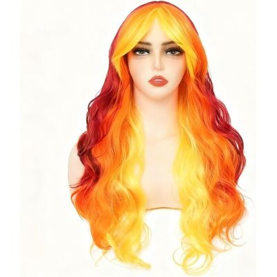 Siudus Yellow Orange To Red Curly Wigs For Women Long Wavy Colorful Middle Part Hair W Siudus Yellow Orange To Red Curly Wigs For Women Long Wavy Colorful Middle Part Hair W
