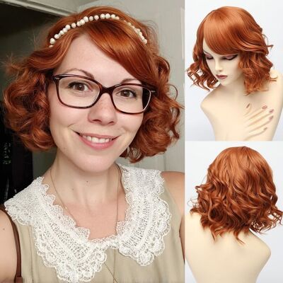 Essiontech Short Copper Red Wigs For Women Wavy Layered Natural Synthetic Wigs Curly Full Essiontech Short Copper Red Wigs For Women Wavy Layered Natural Synthetic Wigs Curly Full