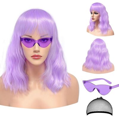 Acoeco Short Wigs With Air Bangs Shoulder Length Women'S Wig Curly Wavy Synthetic Hall Acoeco Short Wigs With Air Bangs Shoulder Length Women'S Wig Curly Wavy Synthetic Hall