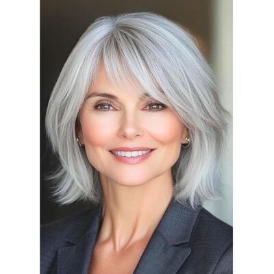 Qnbiar Grey Short Bob Wig For Women Natural Straight Heat Synthetic Cosplay Costume Ha Qnbiar Grey Short Bob Wig For Women Natural Straight Heat Synthetic Cosplay Costume Ha