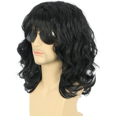 Karlery 70s 80s Men Women Long Curly Black Wig Rocker California Halloween Cost Karlery 70s 80s Men Women Long Curly Black Wig Rocker California Halloween Cost