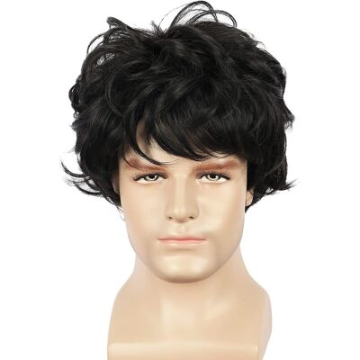 Yuehong Men Short Curly Black Wig Cosplay Party Film Hair Heat Resistant Synthe Yuehong Men Short Curly Black Wig Cosplay Party Film Hair Heat Resistant Synthe