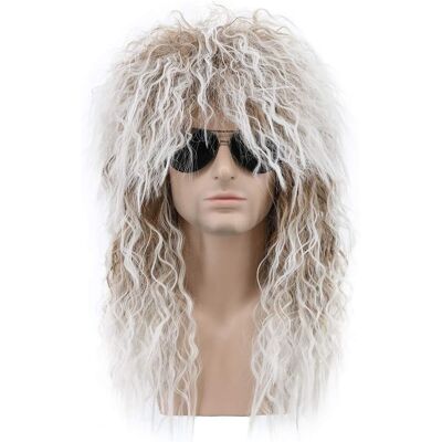 karlery Karlery Men And Women Long Curly Brown Gradient White Wig 70s 80s Rocker Mullet karlery Karlery Men And Women Long Curly Brown Gradient White Wig 70s 80s Rocker Mullet