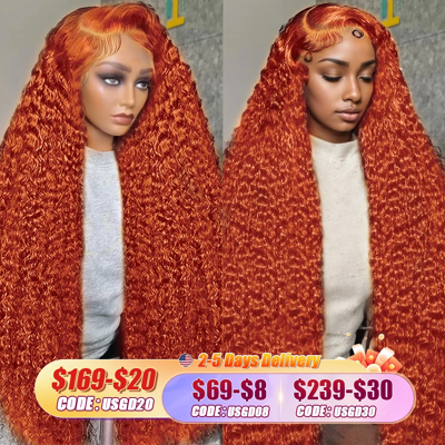 13x4 13x6 Ginger Orange Deep Wave Lace Frontal Wig Curly Style Hair Accessories 13x4 13x6 Ginger Orange Deep Wave Lace Frontal Wig Curly Style Hair Accessories