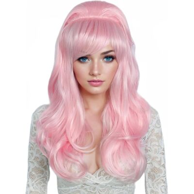 Linfairy Long Wavy Pink Wig Big Bouffant Beehive Wigs For Women Fits 50s 80s Co Linfairy Long Wavy Pink Wig Big Bouffant Beehive Wigs For Women Fits 50s 80s Co