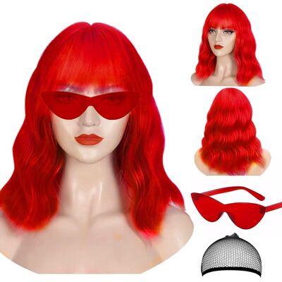 Acoeco Short Wigs With Air Bangs Shoulder Length Women'S Wig Curly Wavy Synthetic Hall Acoeco Short Wigs With Air Bangs Shoulder Length Women'S Wig Curly Wavy Synthetic Hall
