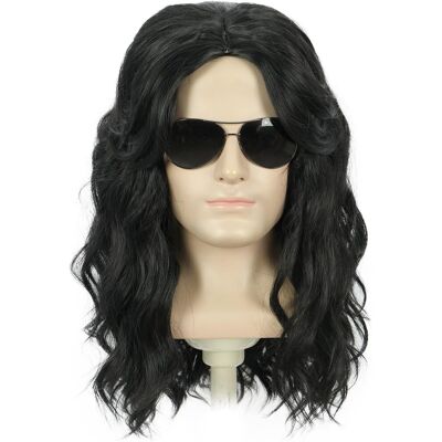 Yuehong Men Long Curly Black Wig Film Anime Cosplay Party Costume Hair Heat Res Yuehong Men Long Curly Black Wig Film Anime Cosplay Party Costume Hair Heat Res