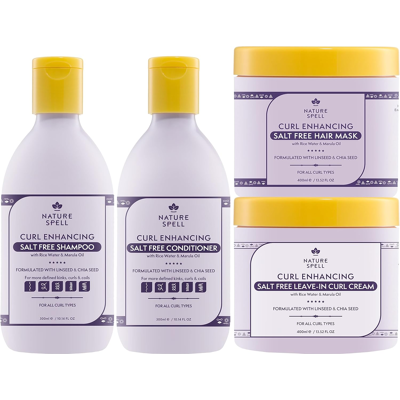 Nature Spell Curl Enhancing Set For Curly Hair, Salt Free Shampoo & Conditioner, Hair Mask & Nature Spell Curl Enhancing Set For Curly Hair, Salt Free Shampoo & Conditioner, Hair Mask &