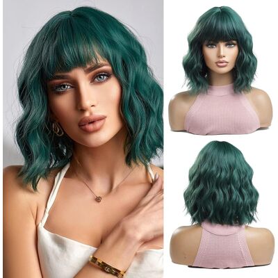 Oufei Green Bob Wigs For Women Short Wavy Wig Natural Synthetic Hair Heat Resis Oufei Green Bob Wigs For Women Short Wavy Wig Natural Synthetic Hair Heat Resis