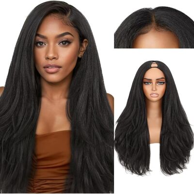 Wignee 26 Inch Kinky Straight Wavy V Part Half Wig Synthetic Yaki U Part Long G Wignee 26 Inch Kinky Straight Wavy V Part Half Wig Synthetic Yaki U Part Long G