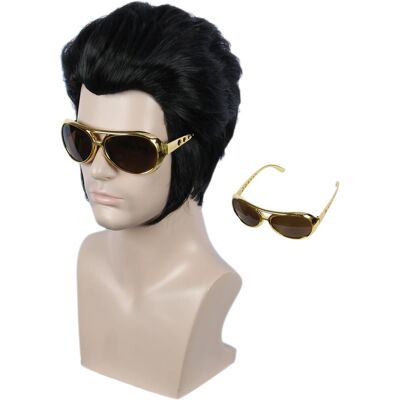 Linfairy Short Slicked Back Black Wig Wig With Glasses Halloween Cosplay Costum Linfairy Short Slicked Back Black Wig Wig With Glasses Halloween Cosplay Costum
