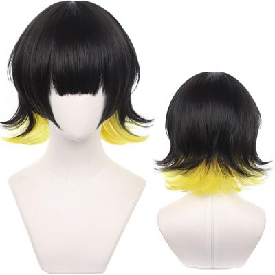 Maysuwell Unisex Black Mixed Yellow Short Cosplay Wig Perfect For Men Women Halloween Chr Maysuwell Unisex Black Mixed Yellow Short Cosplay Wig Perfect For Men Women Halloween Chr