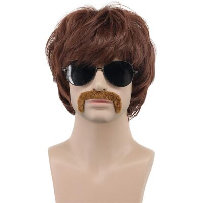 Karlery Adult Men Short Straight Brown Disco Wig California 70s 80s Rocker Mous Karlery Adult Men Short Straight Brown Disco Wig California 70s 80s Rocker Mous