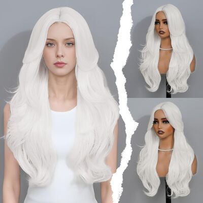 Buppler White Wig 26 Inch Curtain Bangs Wigs For Women Long Wavy Layered Synthetic Wig Buppler White Wig 26 Inch Curtain Bangs Wigs For Women Long Wavy Layered Synthetic Wig